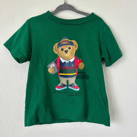 POLO Ralph Lauren Shirt Toddler Boys 2T Green Polo Bear Back To School Tee - Picture 1 of 6